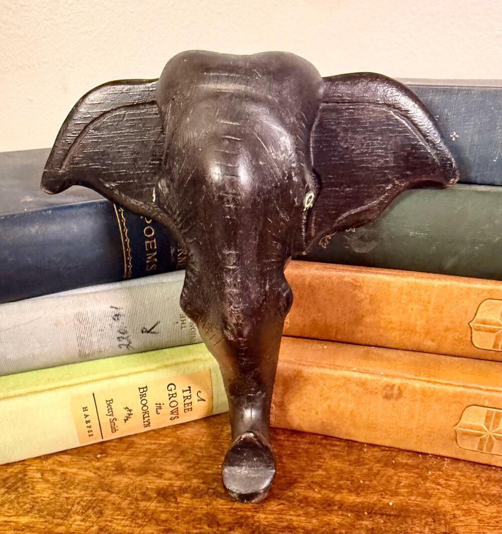 Hand Carved Wooden Elephant Wall Hanging | Dark Stained Safari Boho Art